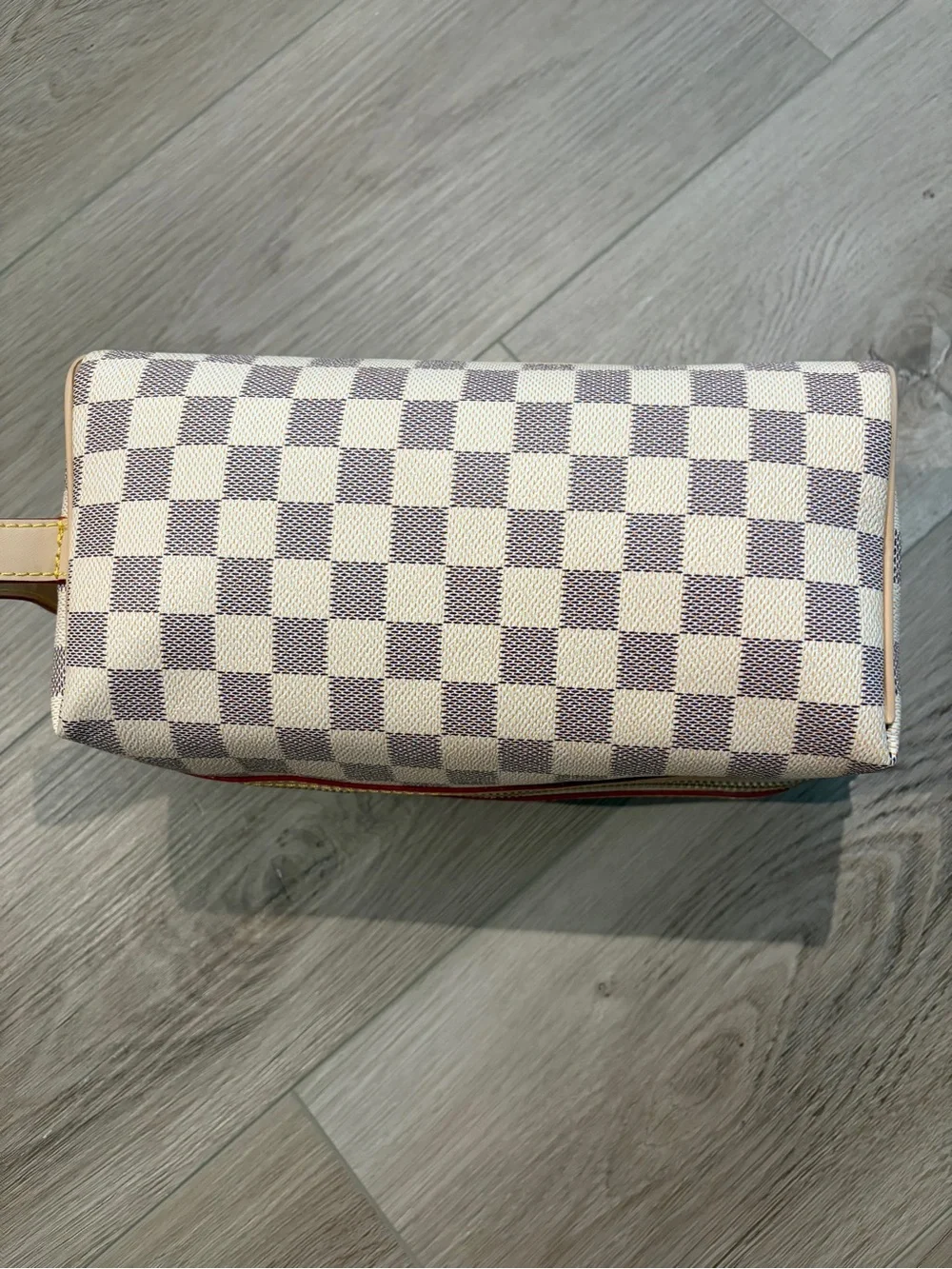 Cream Gray Checkerboard  Cosmetic Case Bag - Picture 5 of 8